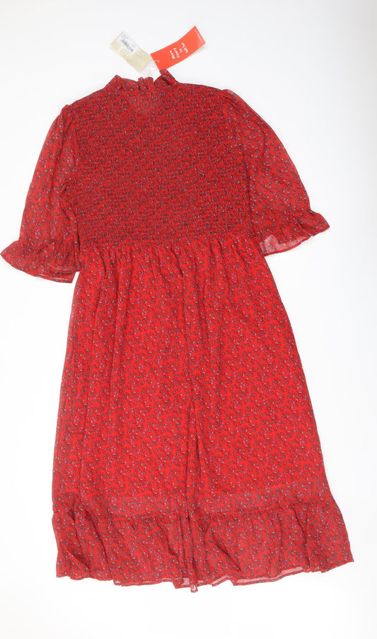 Finery Womens Red Floral Polyester A-Line Size 16 Mock Neck Pullover