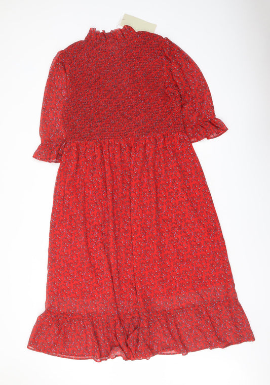 Finery Womens Red Floral Polyester A-Line Size 18 Mock Neck Pullover