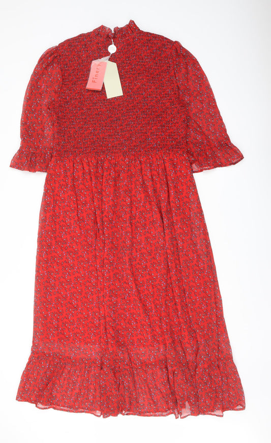 Finery Womens Red Floral Polyester A-Line Size 16 Mock Neck Pullover