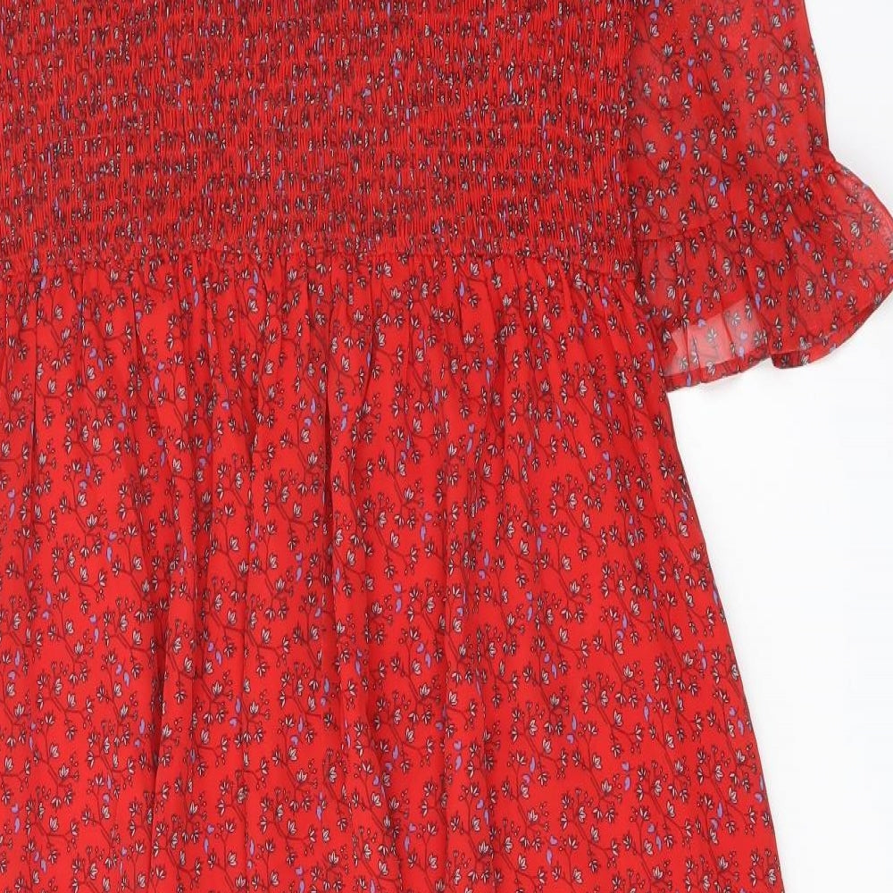 Finery Womens Red Floral Polyester A-Line Size 18 Mock Neck Pullover