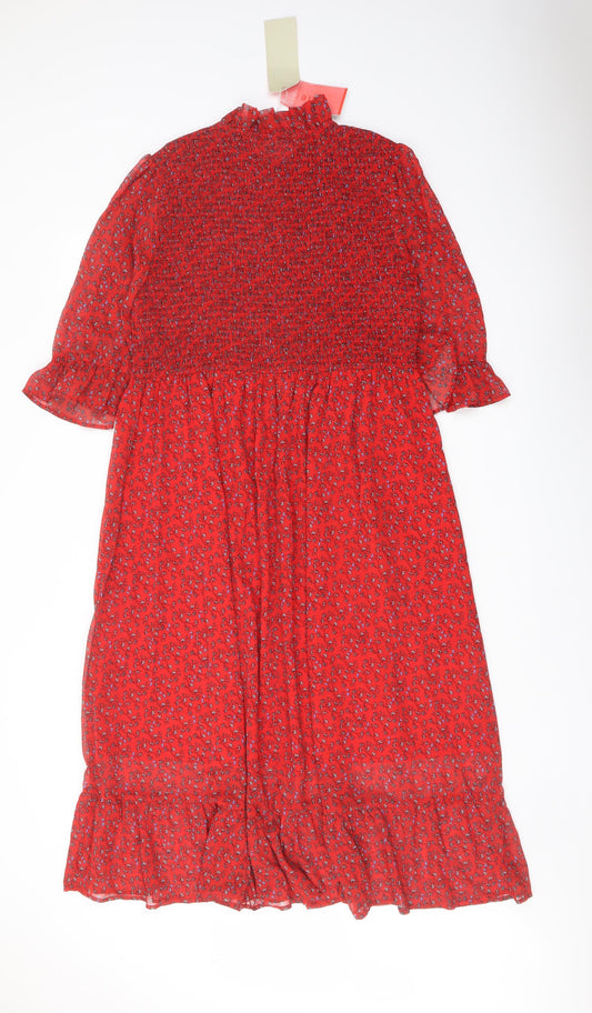 Finery Womens Red Floral Polyester A-Line Size 18 Mock Neck Pullover