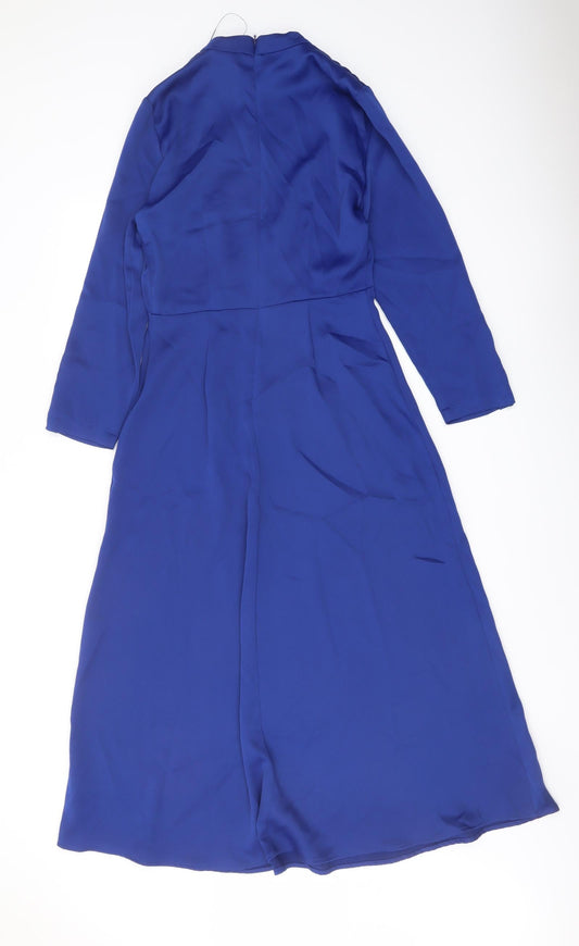 Marks and Spencer Womens Blue Polyester A-Line Size 6 Mock Neck Zip