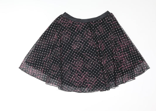 Divided by H&M Womens Black Polka Dot Polyester Flare Skirt Size 12 - Bow Floral Print