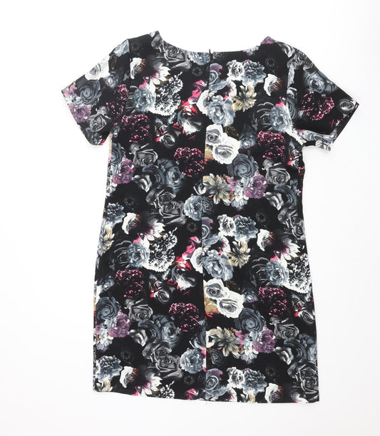 Cameo Rose Womens Multicoloured Floral Polyester Shift Size 12 Round Neck Zip
