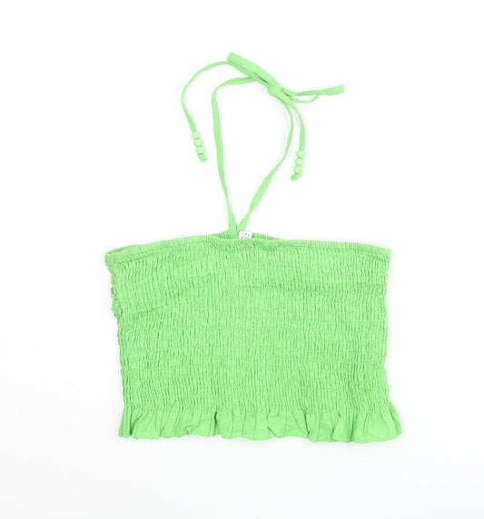 Womens UK Size 8 COLLUSION Green Cropped Blouse