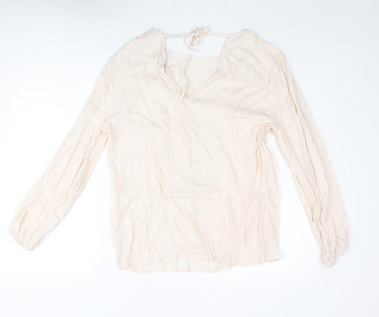 Autograph Womens Ivory Cupro Basic Blouse Size 14 Round Neck