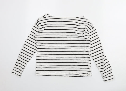 Divided by H&M Womens White Striped Cotton Basic T-Shirt Size XS Boat Neck