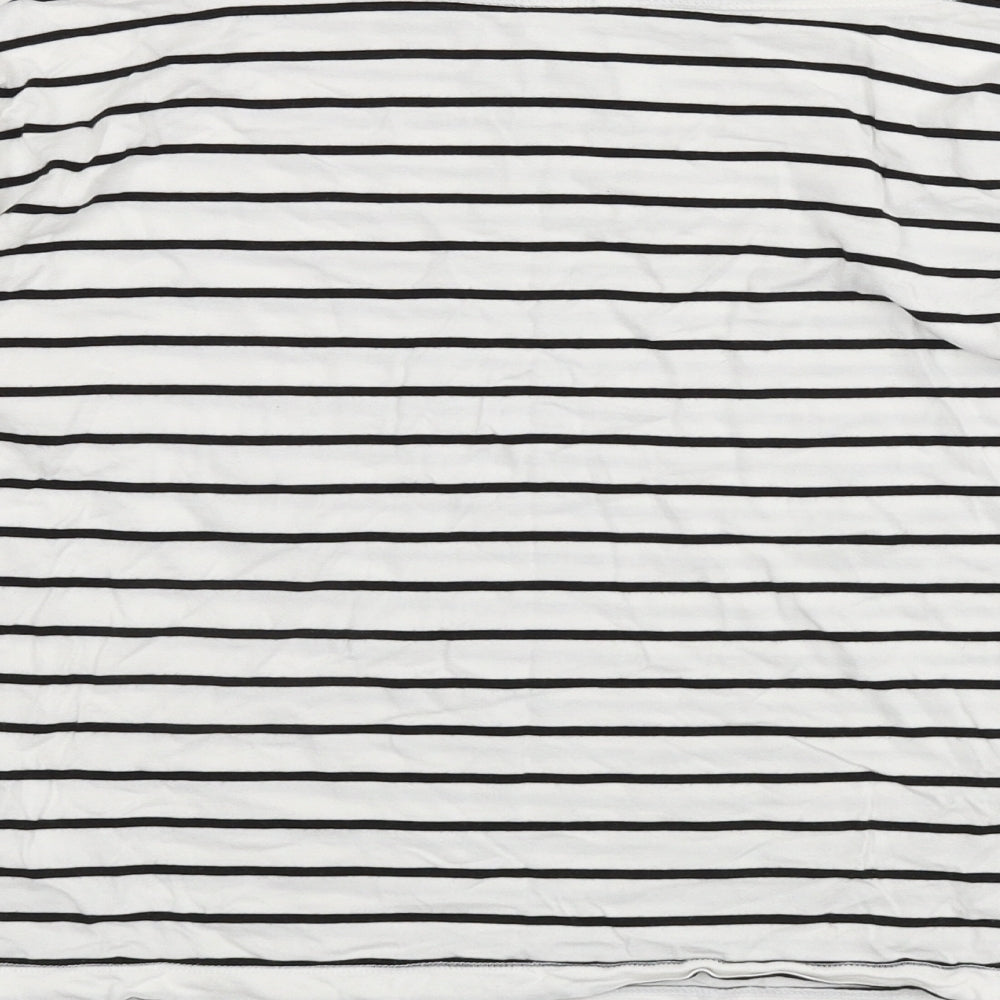 Divided by H&M Womens White Striped Cotton Basic T-Shirt Size XS Boat Neck