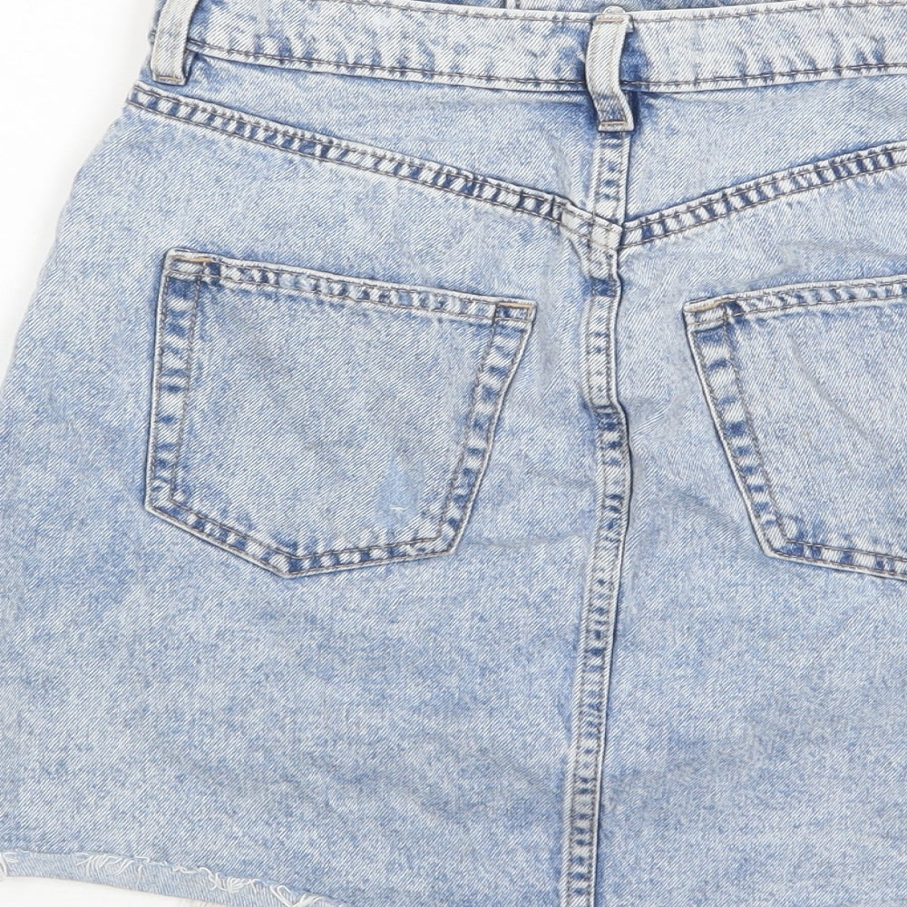 H&M Womens Blue Cotton A-Line Skirt Size 6 Zip - Distressed, Pockets