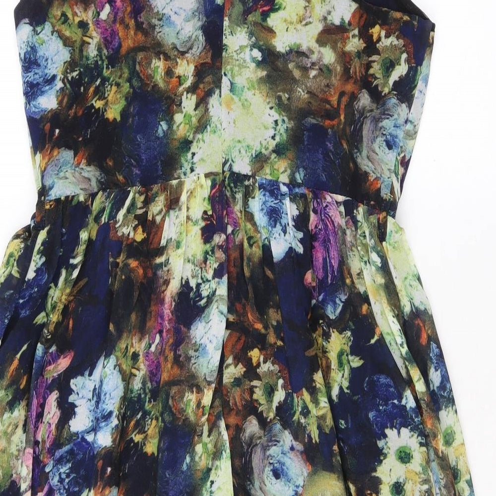 Little Mistress Womens Multicoloured Floral Polyester A-Line Size 12 Round Neck Button