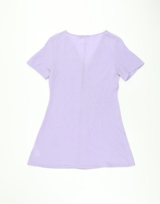 Boohoo Womens Purple Polyester Shift Size 10 V-Neck Button