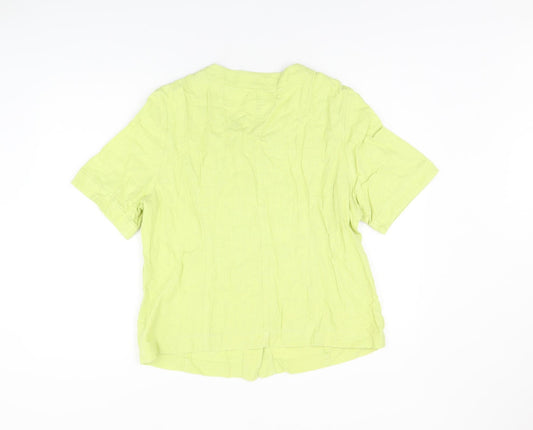 EWM Womens Green Linen Basic Button-Up Size 14 Round Neck