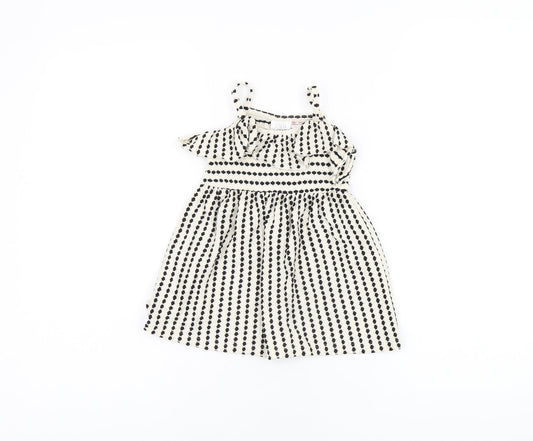 Zara Girls White Striped Cotton A-Line Size 12-18 Months Scoop Neck Pullover