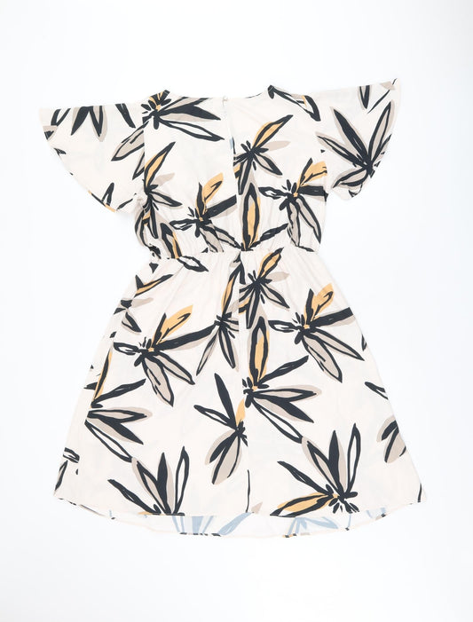 Principles Womens Pink Geometric Polyester Shift Size 12 Round Neck Button - Leaf Print