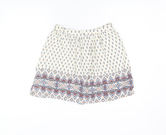 New Look Womens Ivory Floral Viscose Mini Skirt Size 6 Button