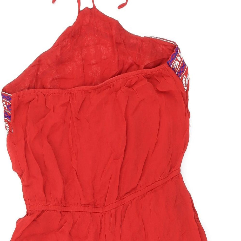 Topshop Womens Red Geometric Viscose Playsuit One-Piece Size 10 Tie