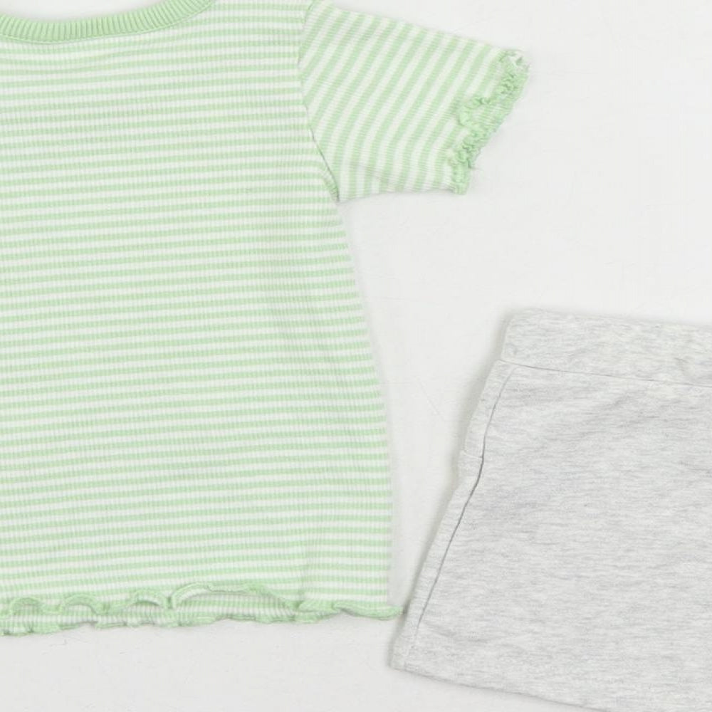 Marks and Spencer Baby Green Striped Cotton Shorts Set Outfit/Set Size 3-6 Months Pullover
