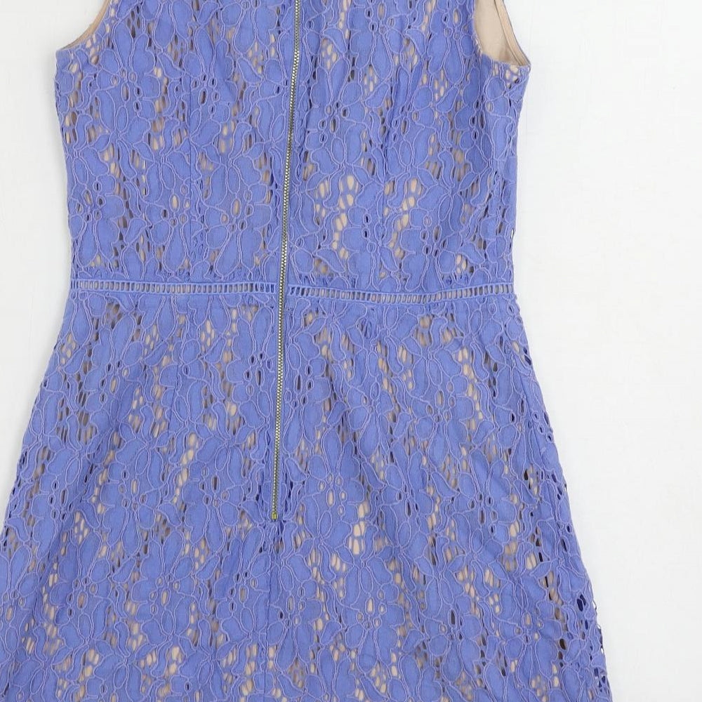 Oasis Womens Blue Cotton A-Line Size 10 Mock Neck Zip - Lined