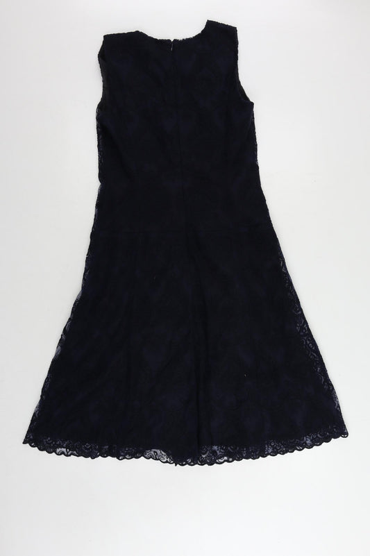 NEXT Womens Blue Cotton Fit & Flare Size 10 V-Neck Zip