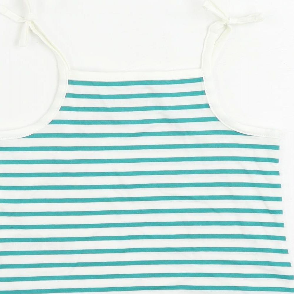 Marks and Spencer Girls Green Striped Cotton Camisole Tank Size 2-3 Years Square Neck Pullover