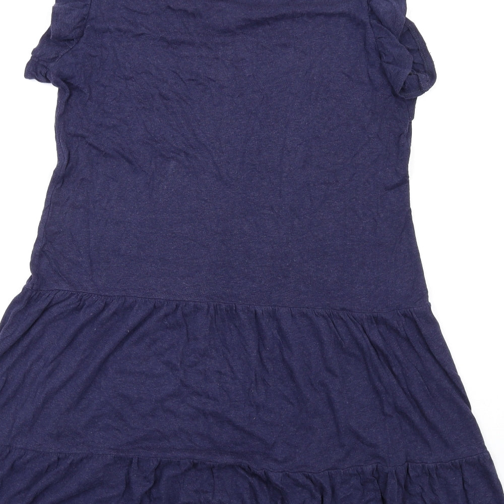 NEXT Womens Blue Linen A-Line Size 10 V-Neck Pullover