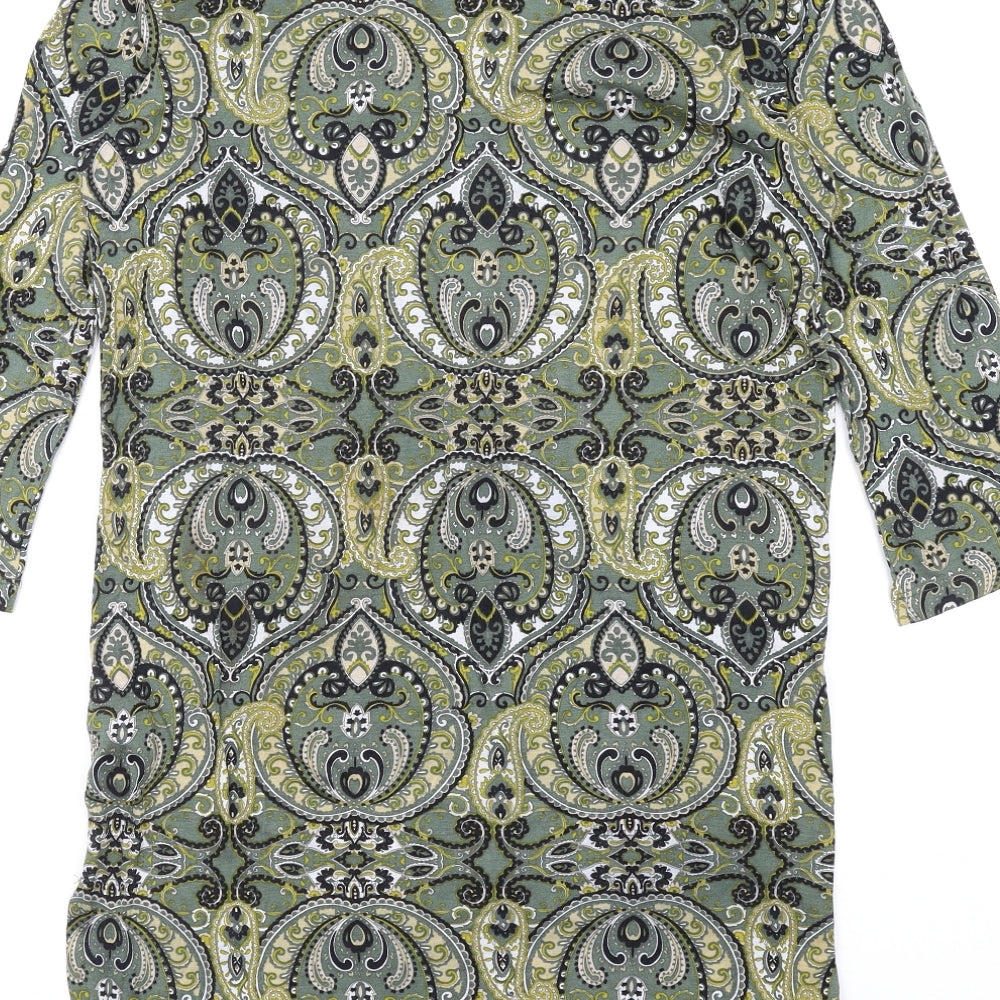 NEXT Womens Green Geometric Viscose T-Shirt Dress Size 10 V-Neck Pullover