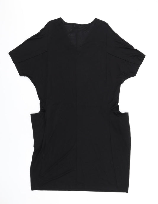 John Lewis Womens Black Lyocell T-Shirt Dress Size S V-Neck Pullover