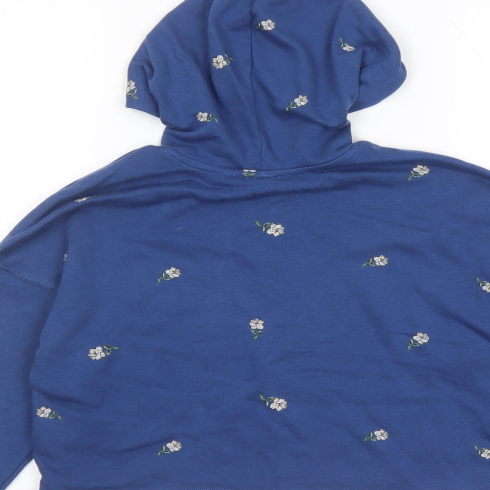 Old Navy Womens Blue Floral Cotton Pullover Hoodie Size 8 Pullover - Cropped Style