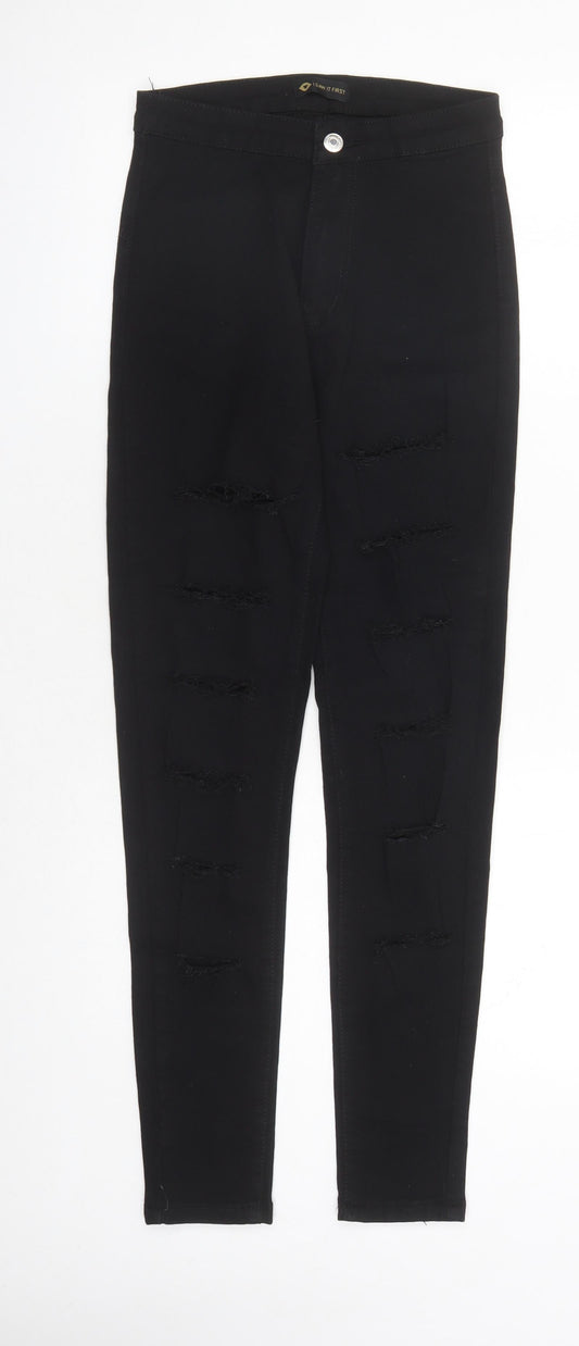 Additional front view of I SAW IT FIRST women’s black cotton skinny jeans, size UK 8, 27-inch leg regular zip