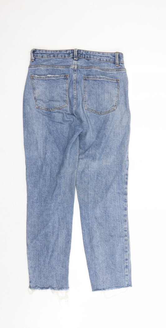 Denim & Co. Womens Blue Cotton Straight Jeans Size 10 L26 in Regular Zip - Pockets Short Leg Raw Hems