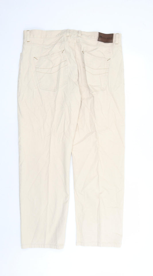 Lancers Mens Beige Cotton Trousers Size 38 in L29 in Regular Zip - Pockets