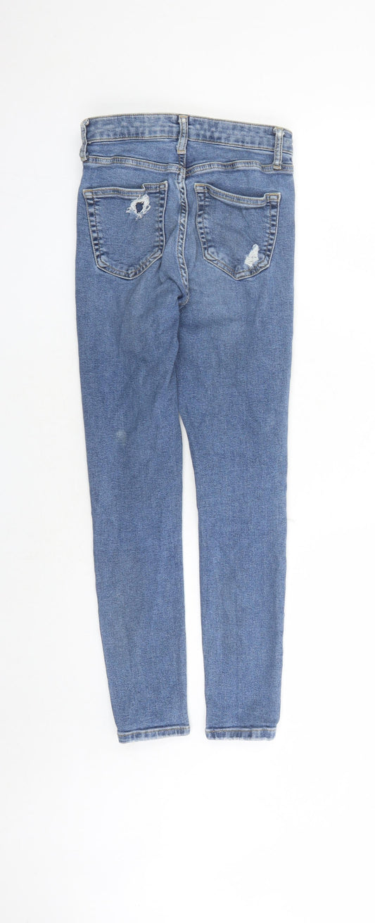 Topshop Womens Blue Cotton Skinny Jeans Size 26 in L25 in Regular Zip - Pockets Short Leg