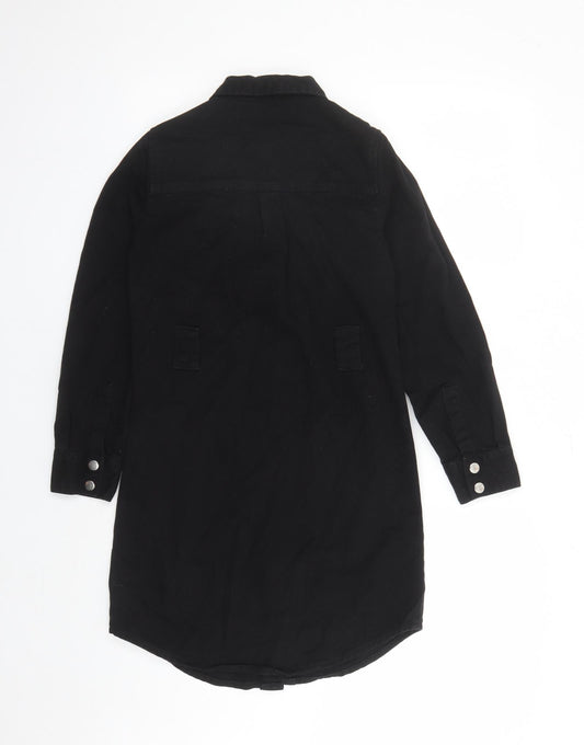 New Look Womens Black Cotton Shirt Dress Size 4 Collared Snap