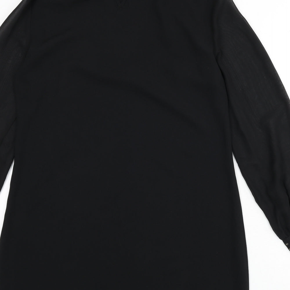 Dorothy Perkins Womens Black Polyester A-Line Size 10 Round Neck Button - Beaded Detail