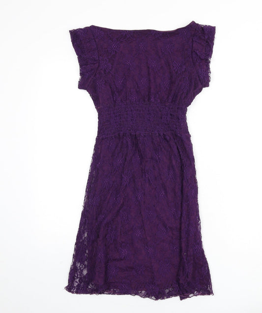 Rage Womens Purple Floral Polyamide A-Line Size 8 Boat Neck Pullover