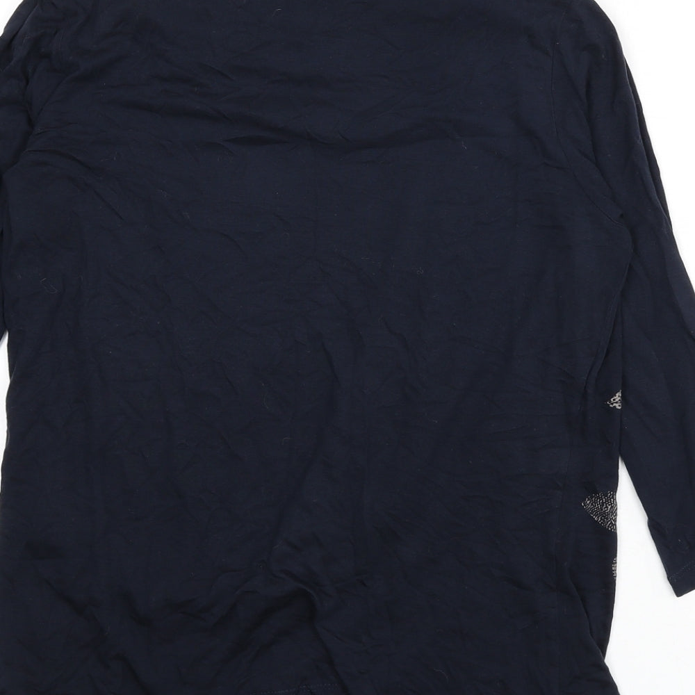 Autograph Womens Blue Lyocell Basic T-Shirt Size 12 Boat Neck - Flower Detail