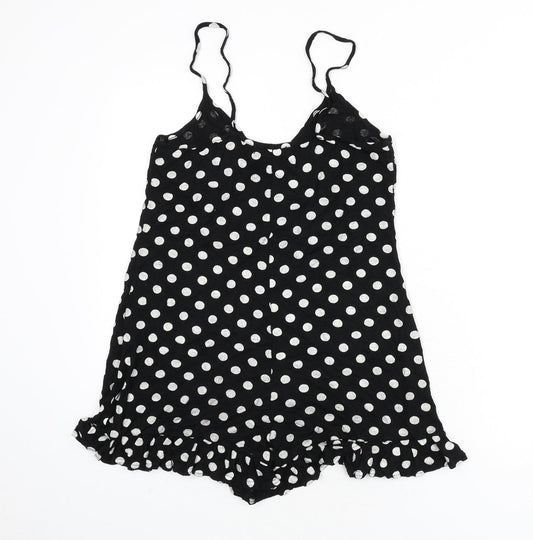 Missguided Womens Black Polka Dot Viscose Romper One-Piece Size 8 Pullover