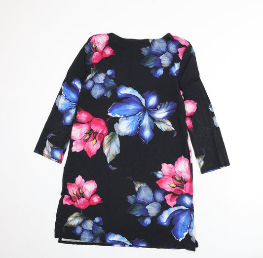 Debenhams Womens Black Floral Viscose A-Line Size 18 Boat Neck Pullover