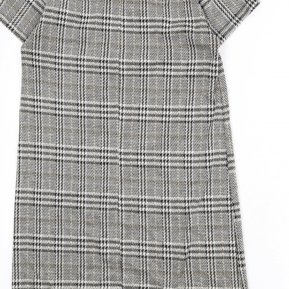 Zara Womens Multicoloured Plaid Polyester Sheath Size S Round Neck Pullover - Floral Embroidery, Sequins, Houndstooth