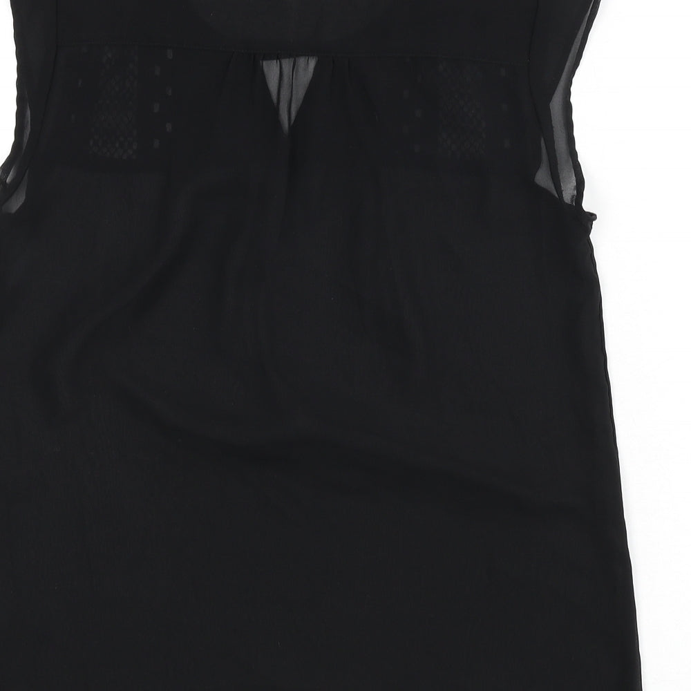 Mexx Womens Black Polyester Basic Blouse Size 10 Round Neck - Embroidered Detail, Keyhole Cutout