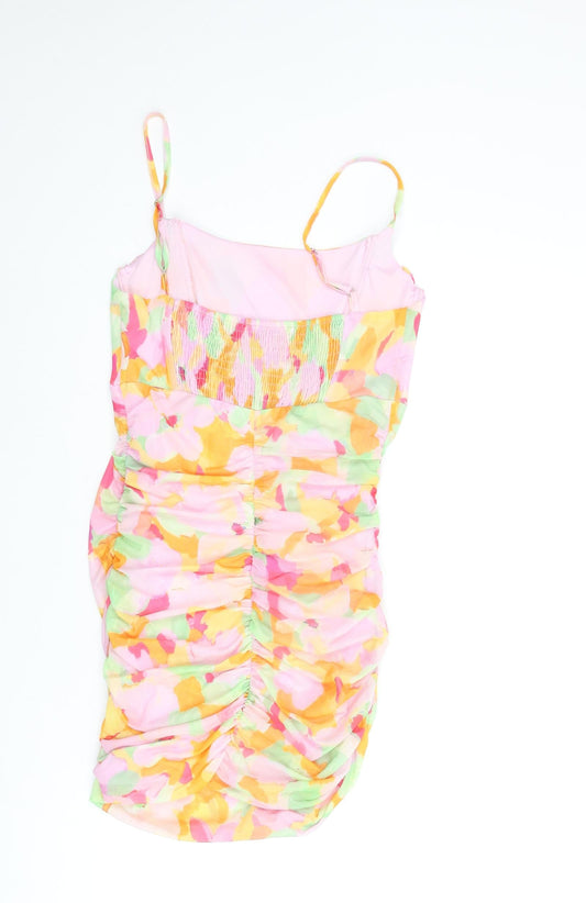 Stradivarius Womens Multicoloured Geometric Polyester Mini Size S Scoop Neck Pullover - Rouched Corset Style