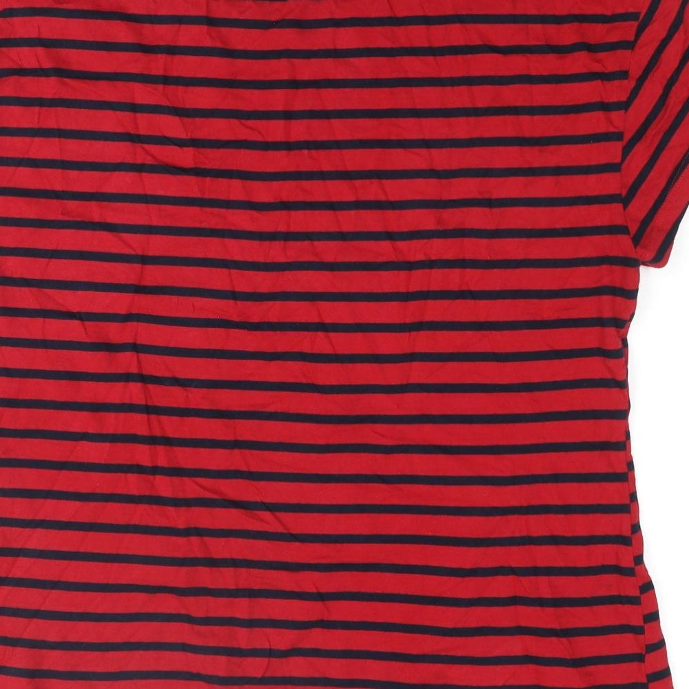 Fig Womens Red Striped Polyester Basic T-Shirt Size XL Round Neck - Embroidered Detail