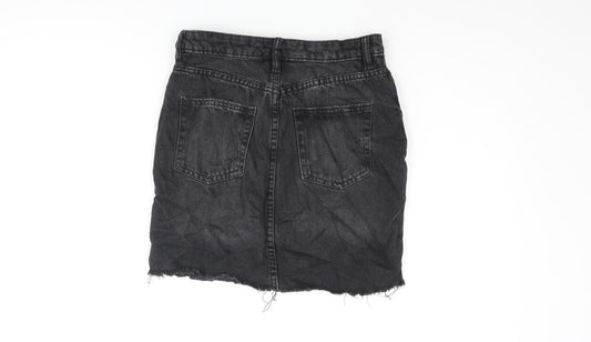 H&M Womens Grey Cotton Mini Skirt Size 4 Zip - Distressed