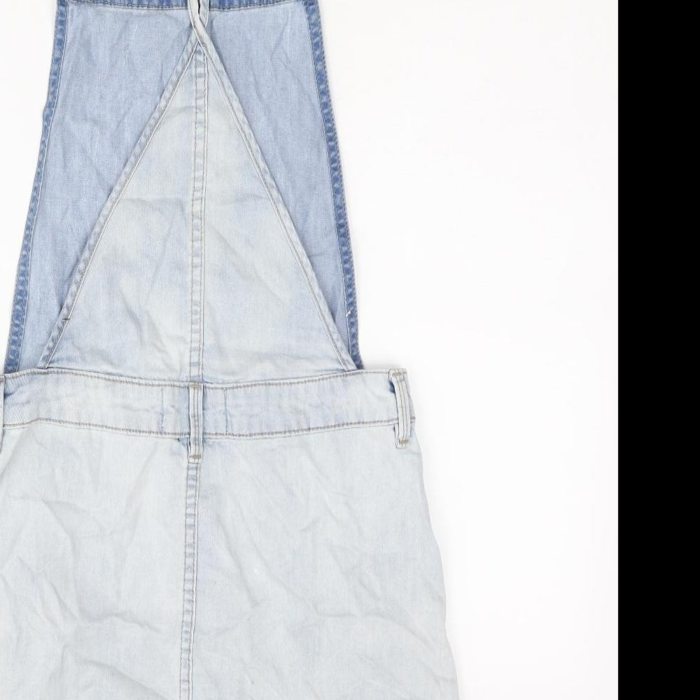 New Look Womens Blue Cotton Pinafore/Dungaree Dress Size 10 Scoop Neck Button