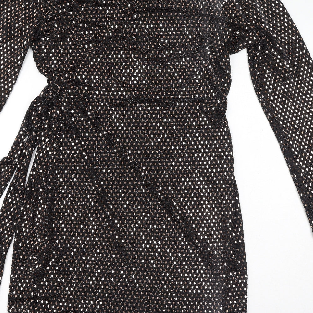 QED London Womens Black Polyester Bodycon Size 14 V-Neck Tie