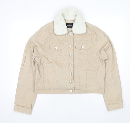 Boohoo Womens Beige Jacket Size 14 Button
