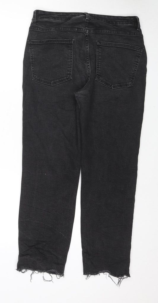 Denim & Co. Womens Black Cotton Straight Jeans Size 12 L26 in Regular Zip
