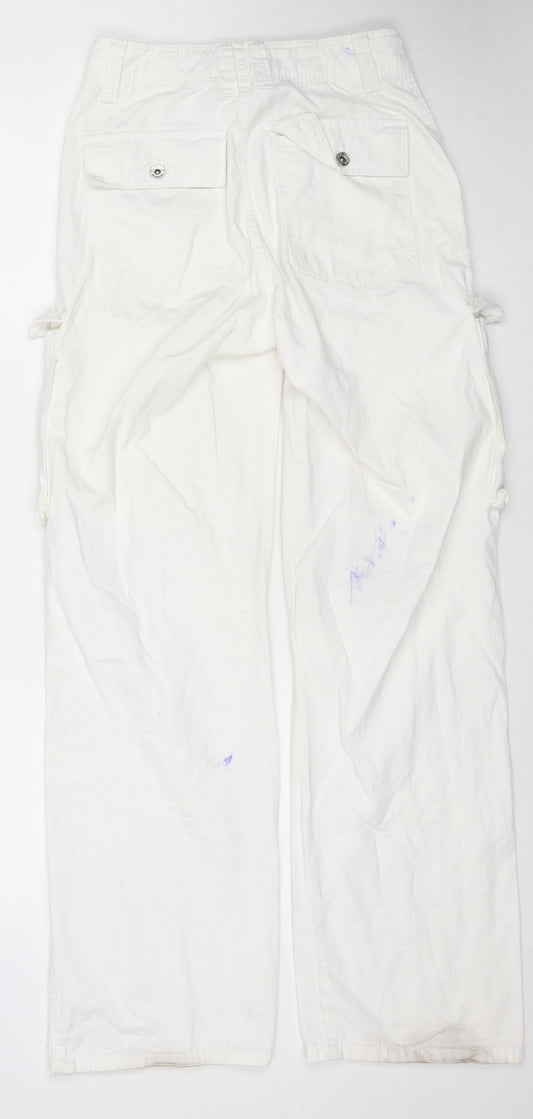 Bershka Womens White Cotton Straight Jeans Size 6 L30 in Regular Zip - Cargo Style