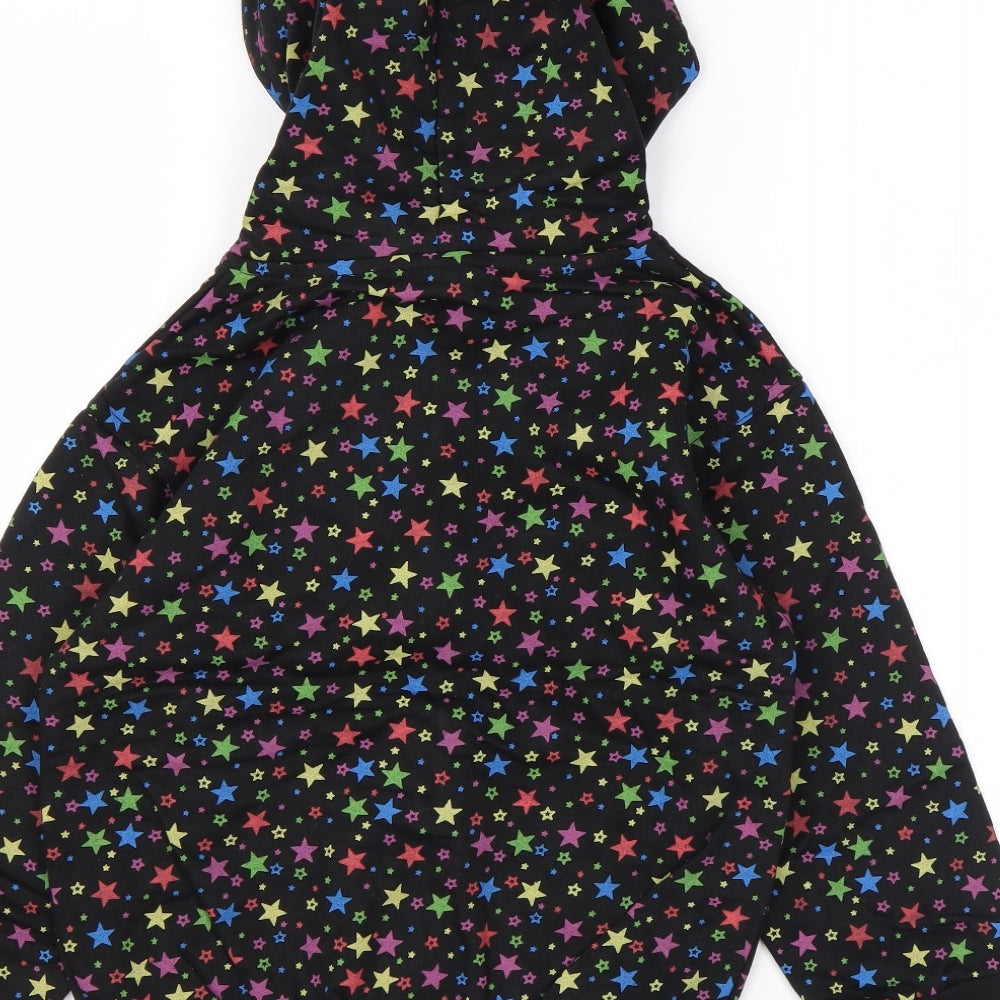 Bubble Girls Black Geometric Cotton Full Zip Hoodie Size 6 Years Zip - Star print