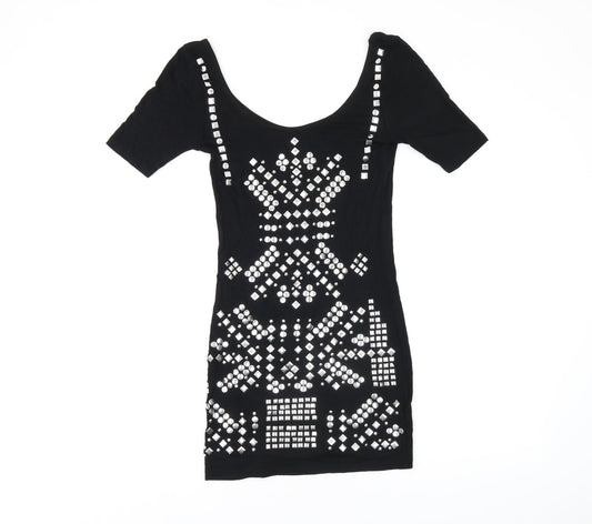 ASOS Womens Black Viscose Bodycon Size 8 Scoop Neck Pullover